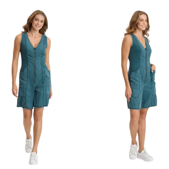 XCVI Montgomery Twill Zip Up Romper L - Picture 1 of 8